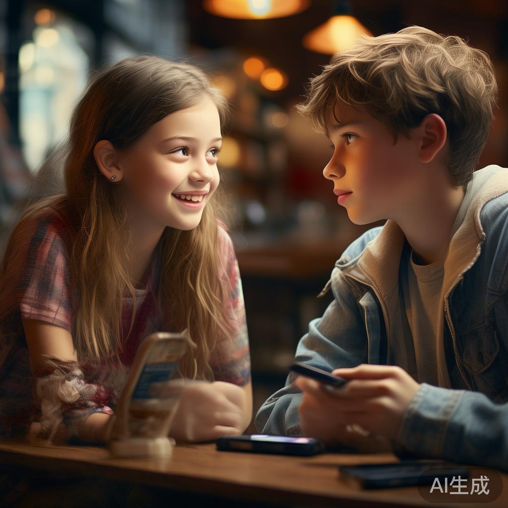 他们似乎在谈论抖音，女孩眼中闪